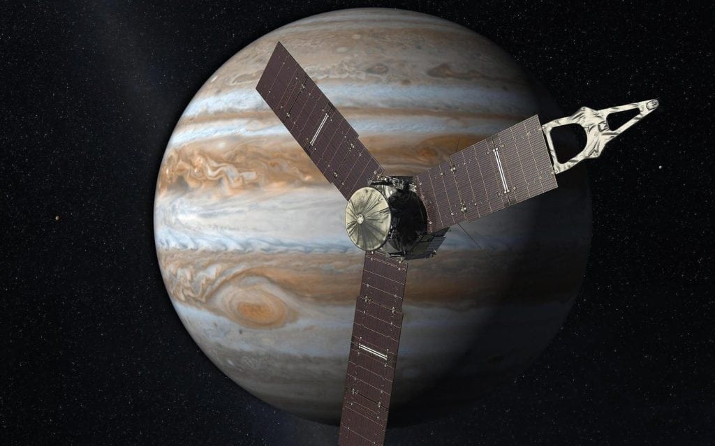 Rappresentazione artistica della sonda Juno in prossimità di Giove