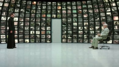 scena di matrix reloaded dove neo si confronta con l'architetto