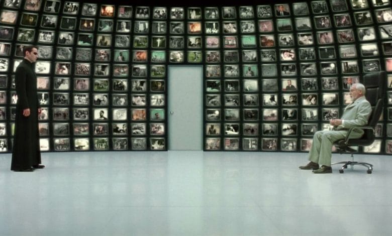scena di matrix reloaded dove neo si confronta con l'architetto