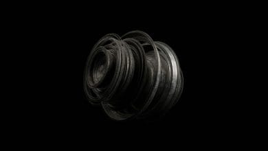 un materiale fatto a cerchi concentrici su uno sfondo completamente nero