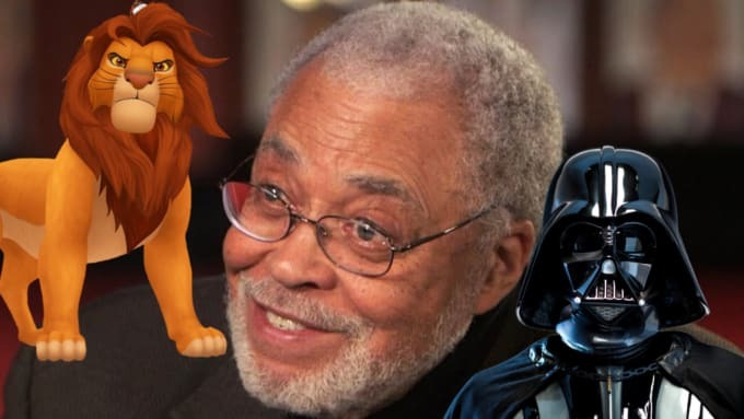 James Earl Jones contornato da mufasa de il re leone e darth vader di star wars