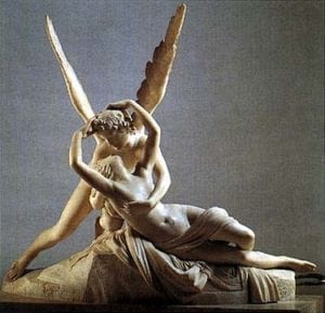 Gruppo scultoreo in marmo bianco "Eros e Psiche" di Antonio Canova