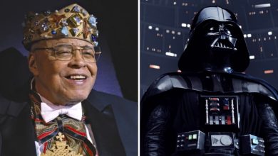 James Earl Jones sulla sinistra e il personaggio darth vader sulla destra