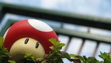 un fungo rosso e bianco di super mario su dell'erba finta