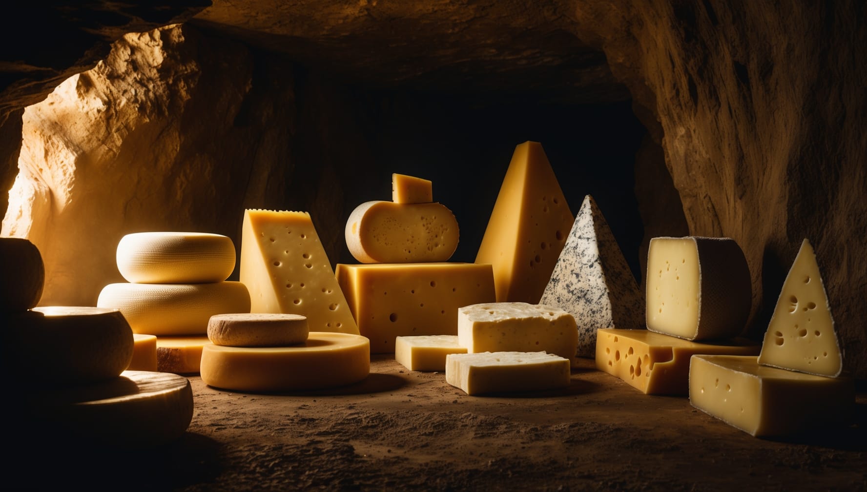 formaggi nascosti in una grotta poco illuminata