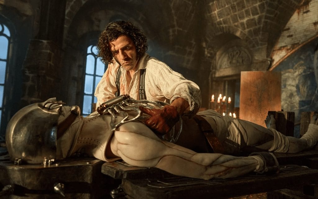 scena del film in cui victor sta letteralmente creato la creatura su un banco da laboratorio