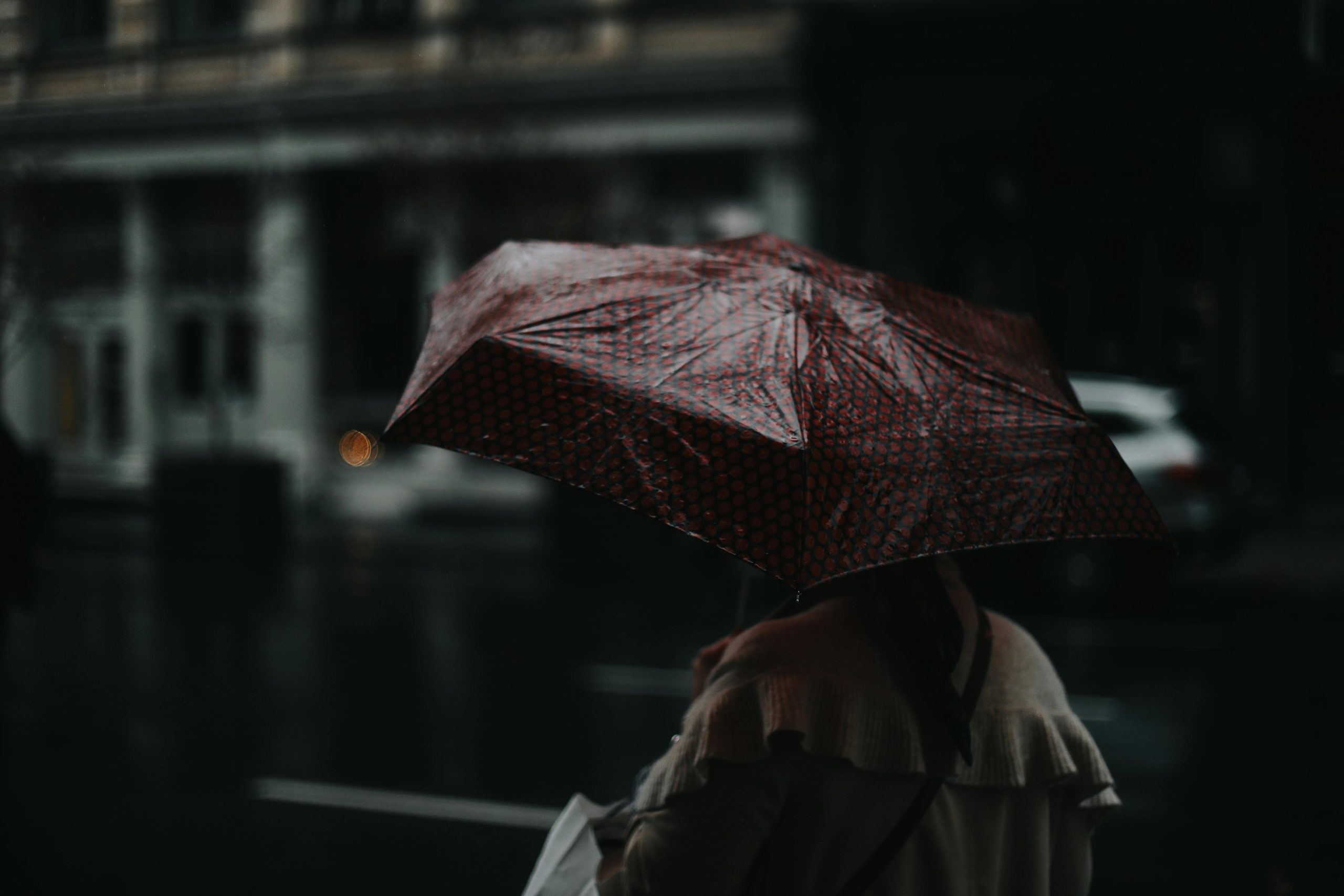 Una donna si protegge dalla pioggia con un ombrello