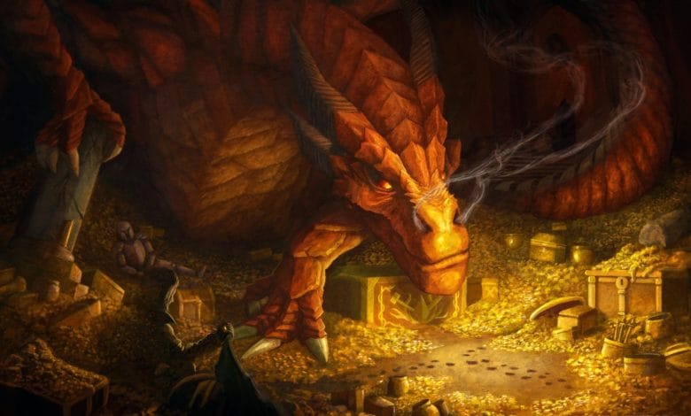 una rappresentazione in disegno di smaug