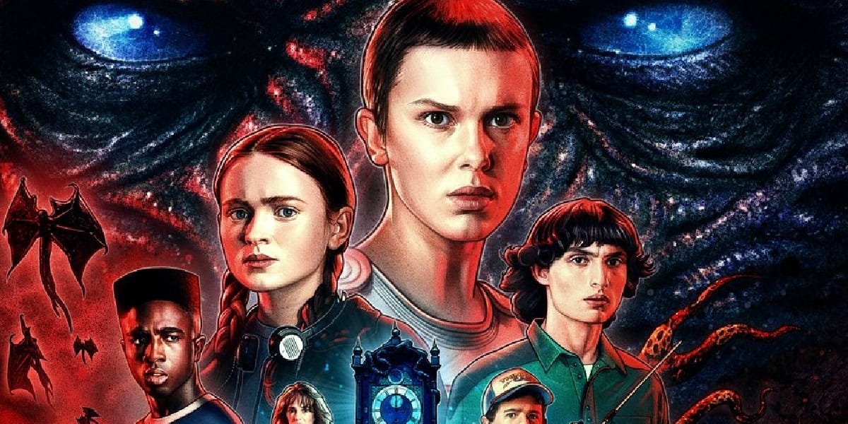 locandina con i personaggi principali della serie tv stranger things