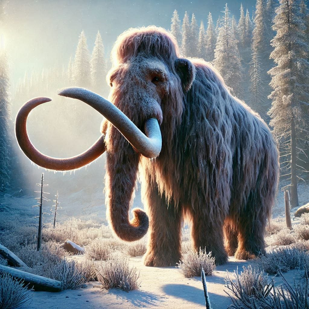 Un mammut in una foresta innevata