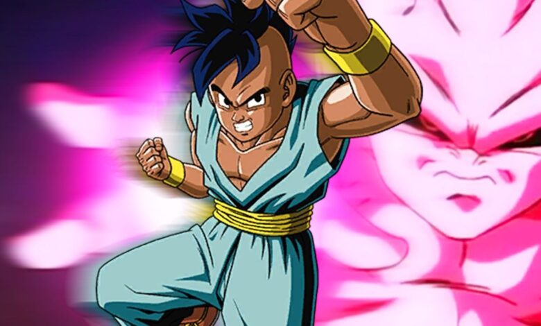 il personaggio uub con buu alle sue spalle in dragon ball